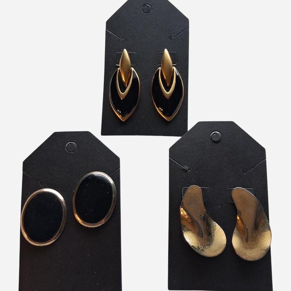 Vintage 80s 90s Black & gold earrings set of 3 no brand tags